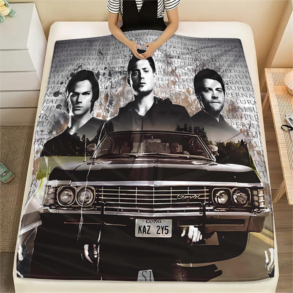 1Pc Supernatural Brothers Print Flannel Blanket, High quality Comfortable for All Seasons, Home Decor, Warmth and Comfort, Perfect for Christmas Gifts