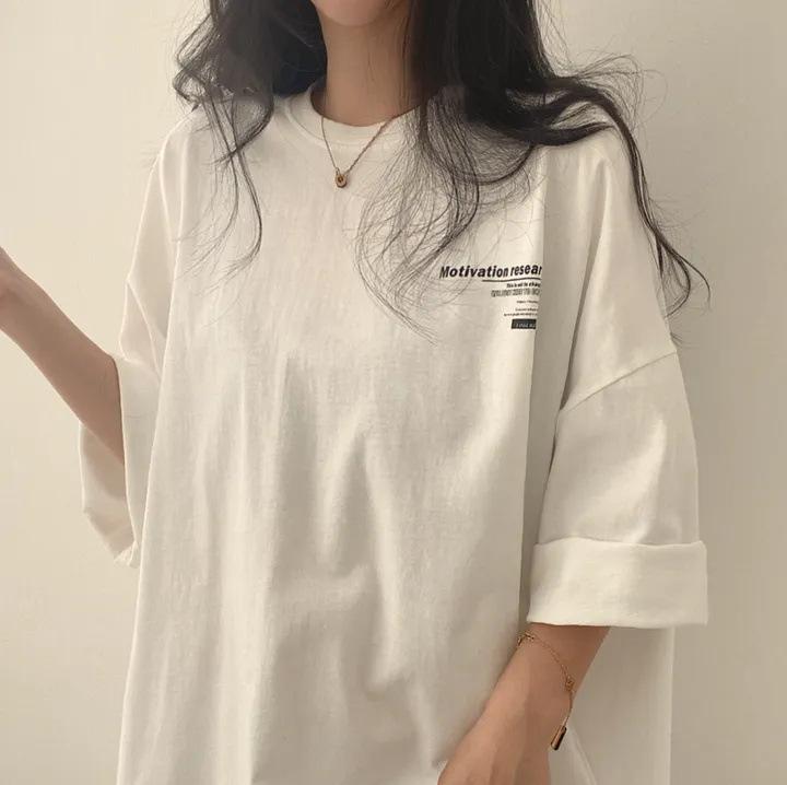 Cotton Short-sleeved T-shirt Women's Medium and Long Summer Internet Celebrity Loose Korean Version Medium and Long