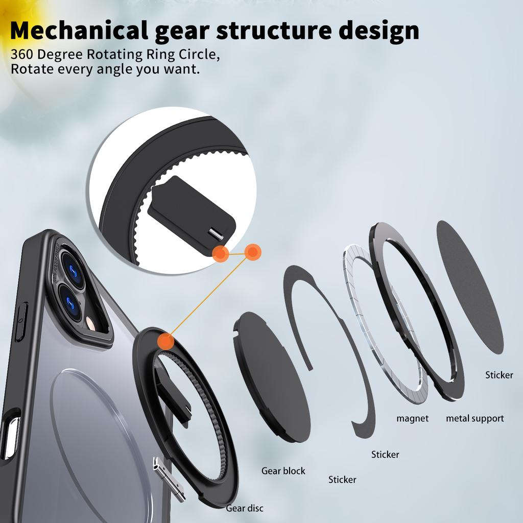 For iPhone 16 Phone Case Ring Kickstand Back Cover Compatible with MagSafe