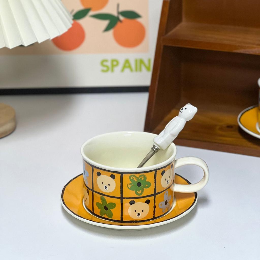 Keramický šálek na kávu s širokým hrdlem v středověkém stylu, retro liška, kreativní, na ovoce, na odpolední čaj, čajový šálek, vysoká hodnota, šálek na latte