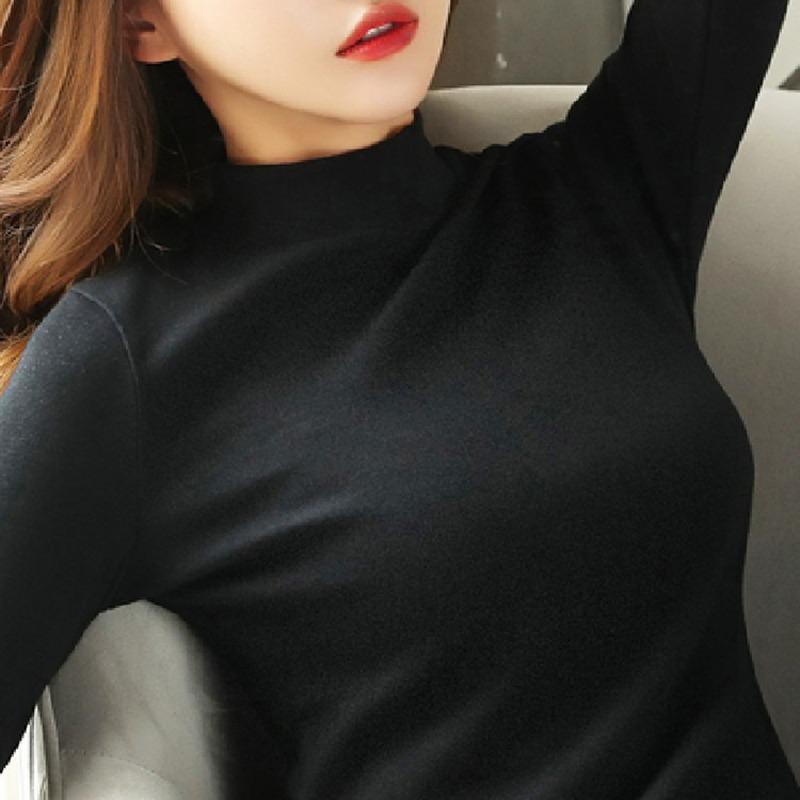Trendy Women Shirt with Slim Milky Silk and Cashmere Turtleneck Long Sleeved