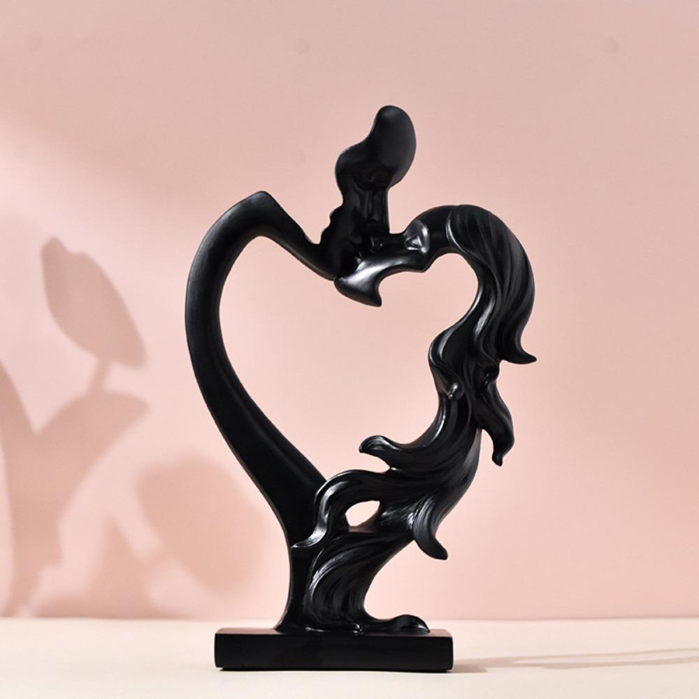 

Anniversary Gift Nordic Style Couple Statue Heart Shape Abstract Resin Figurines Romantic Kissing Couple Sculpture Living Room чорний