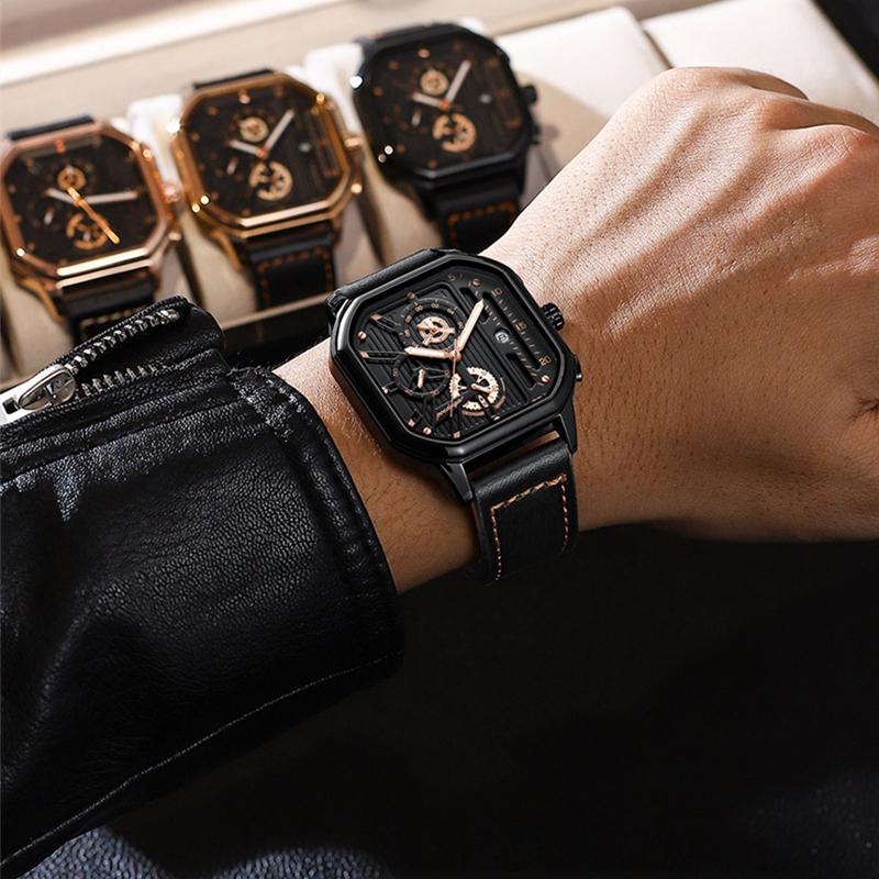 2024 Mighty Domineering Main Fashion Design Sports Watch Multifunction Pointer Dial Waterproof Luminous Leather Strap Luxury Quartz Watch