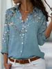 Women's Shirt Blouse Butterfly Gradient Printing Button Long Sleeve Casual Fashion Standing Collar Spring and Autumn Blouse