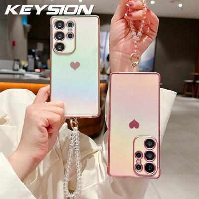 KEYSION Barevný přechodový kryt na telefon pro Samsung Galaxy S21 S22 S23 S24 S25 S26 Ultra S26+ S25 FE Nárazuvzdorný zadní kryt s křišťálovým náramkem