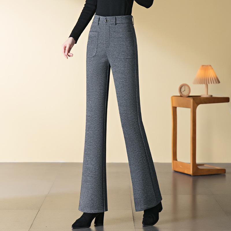 

Женские шерстяные брюки с завышенной талией и микро-клешем - Приталенные прямые брюки для весны и осени 2025 L 105-115 cm