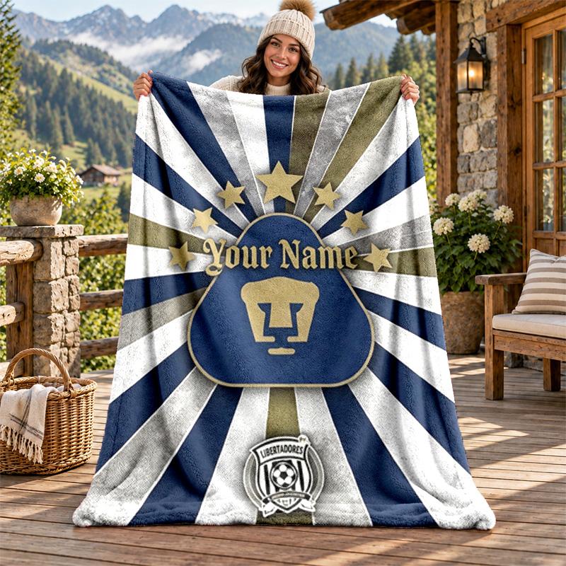 Club Universidad Nacional Pumas Custom Name Flannel Blanket Personalized Soft Warm Plush Throw Blanket Customized Gift for Family Friends
