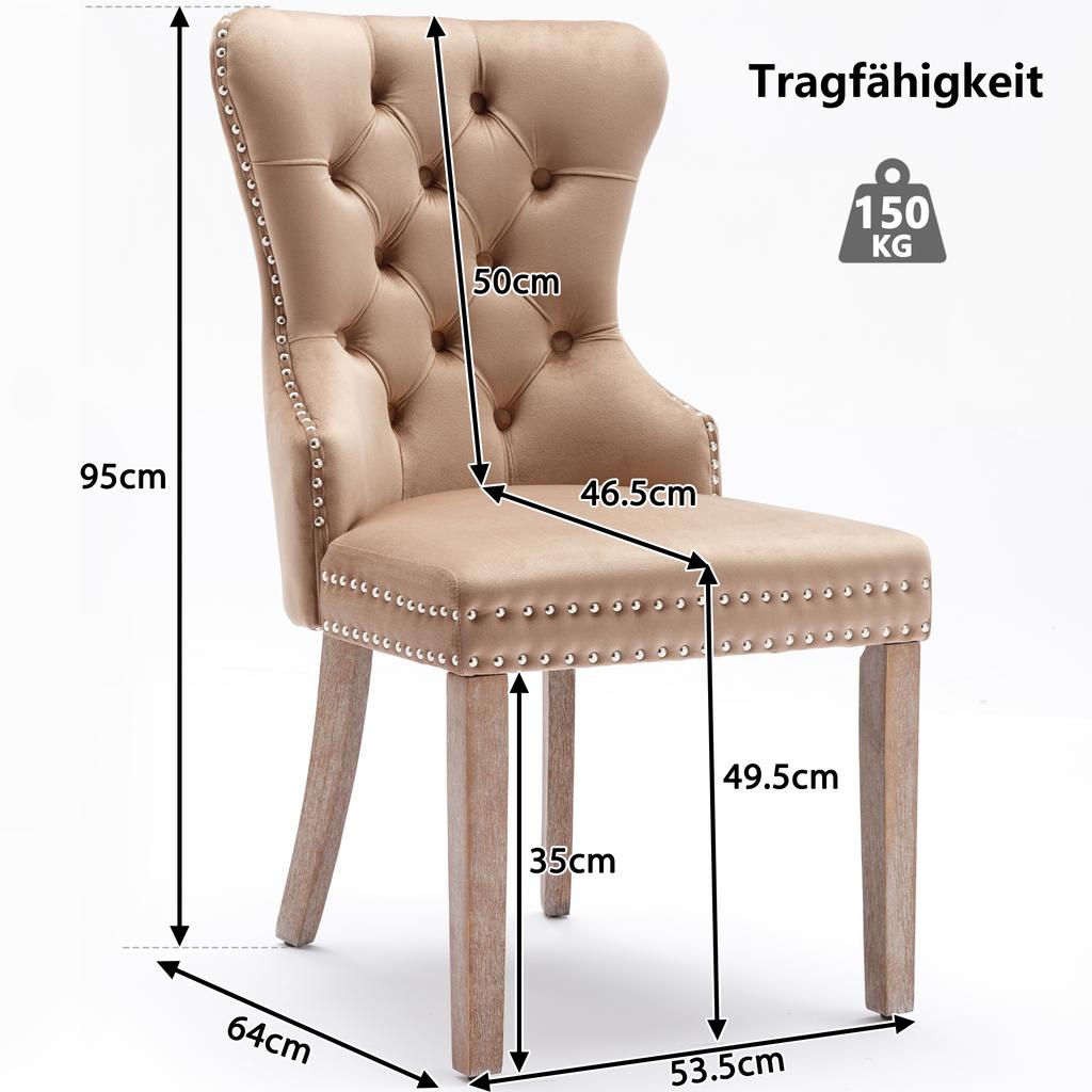 Dining Chair (Kitchen Chair with Unique Door Knocker on the Back, 2 pcs), Upholstered Chair with Nailhead Trim, Solid Wood Legs, Velvet Cover, Brown