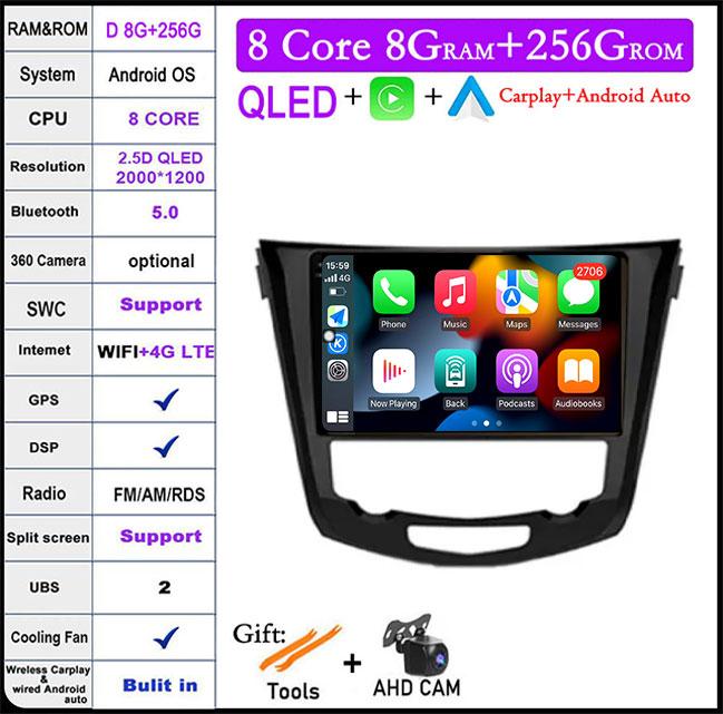 10" DSP For Nissan Qashqai J11 Nissan X trail T32 2014 - 2017 Android 14 Car Multimedia Radio Carplay GPS Navigation