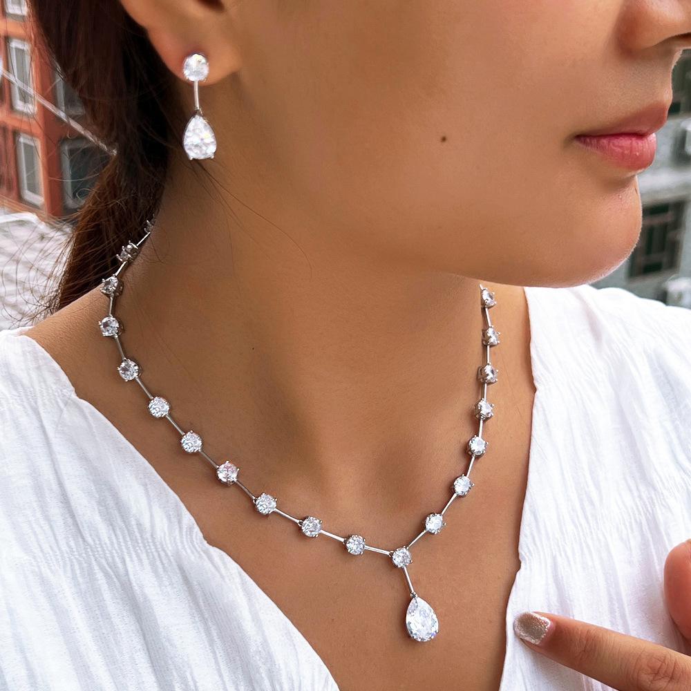 Necklace Earrings Design Water Drop Set Chain Bridal Wedding Dinner Dress Accessories Zircon Set