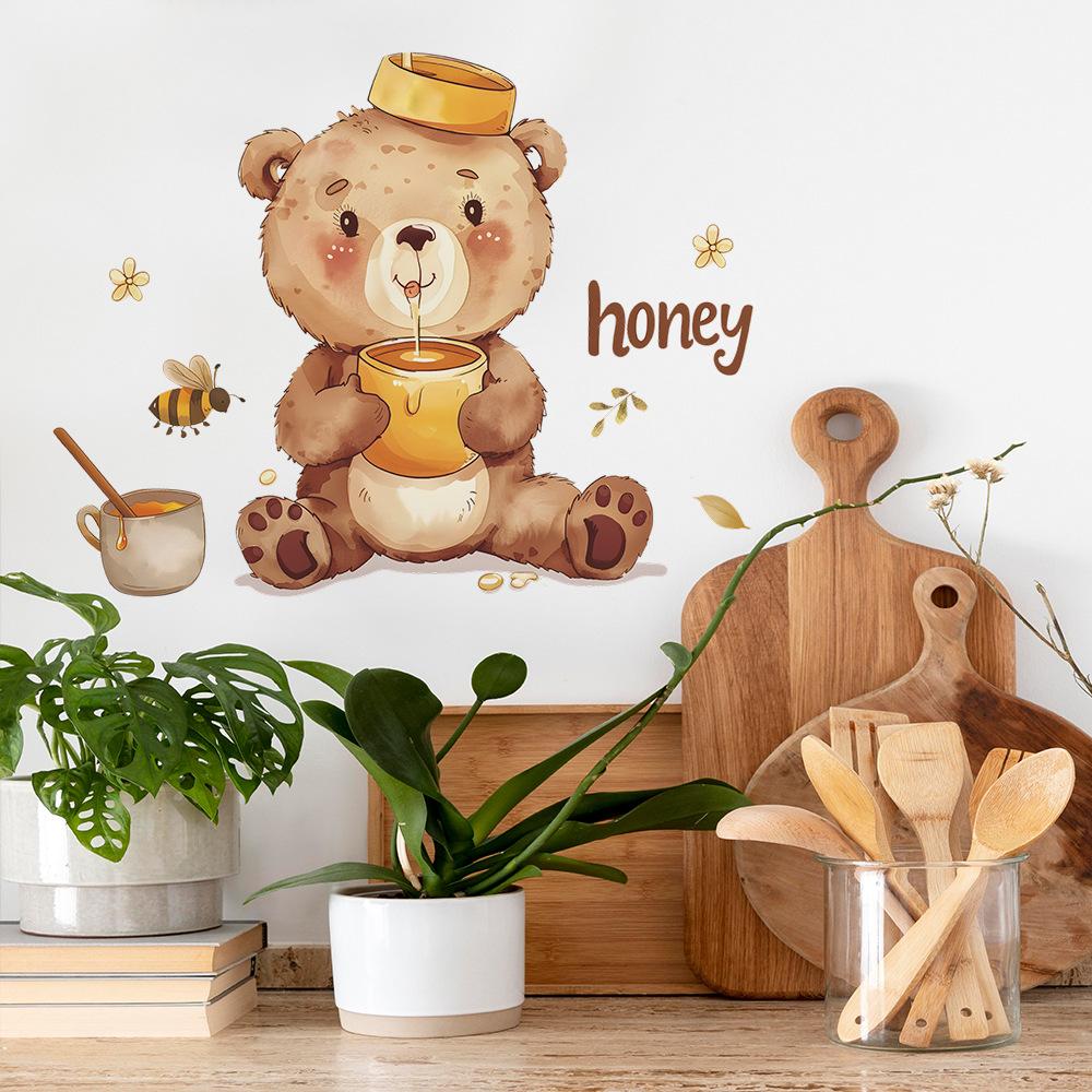 Cute Little Bear English Bee Kitchen Dining Room Home Background Beautification Wall Stickers