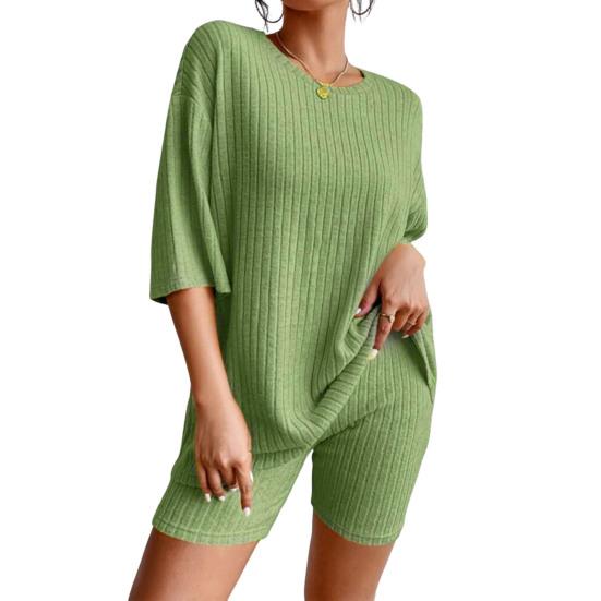 2 ks/sada Dámská letní tepláková souprava Kulatý výstřih Krátký rukáv Tenký top Americký styl Šortky s vysokým pasem Set Sportovní outfit Letní oblečení na jógu