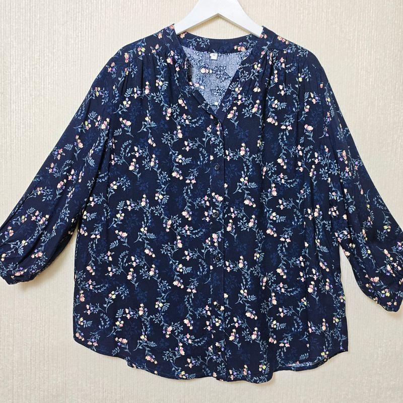 Export Tail Goods Print Rayon Three-Quarter Sleeve V Neck Open Shirt Female Loose Casual Polka Dot Shirt Mother Wear Autumn