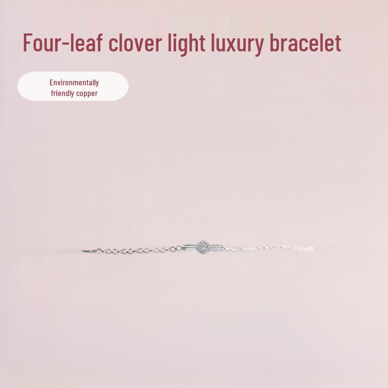 Round Zirconia Four-Leaf Clover Bracelet for Daily Wear - Light Luxury Design 925 Silver