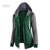 VANA WOMEN's WEAR Winter Color Block Long Sleeve Jacket Button Hooded Drawstring Coat