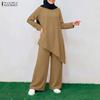Conjuntos Casuales de Dos Piezas de Blusa Larga de Manga Larga y Pantalones para Mujer