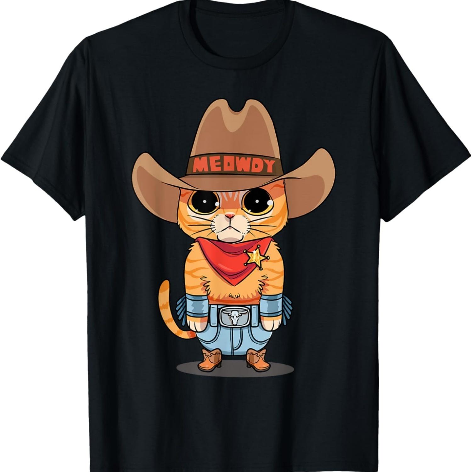 Funny Meowdy Orange Tabby Cat Cowboy Hat Howdy Meow Meme T-Shirt S чёрный