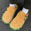 Fashion Yellow Hamburger Slippers Adult Metal Belt Buckle Soft Flat Outwear Thick-Soled Casual Beach Sandals New Shoes for Women