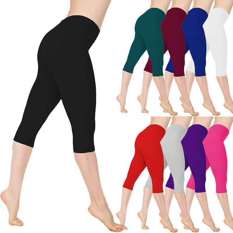Womens Low Waist Yoga 34 Capri Pants Fitness Sports Gym Basic Leggings Shorts
