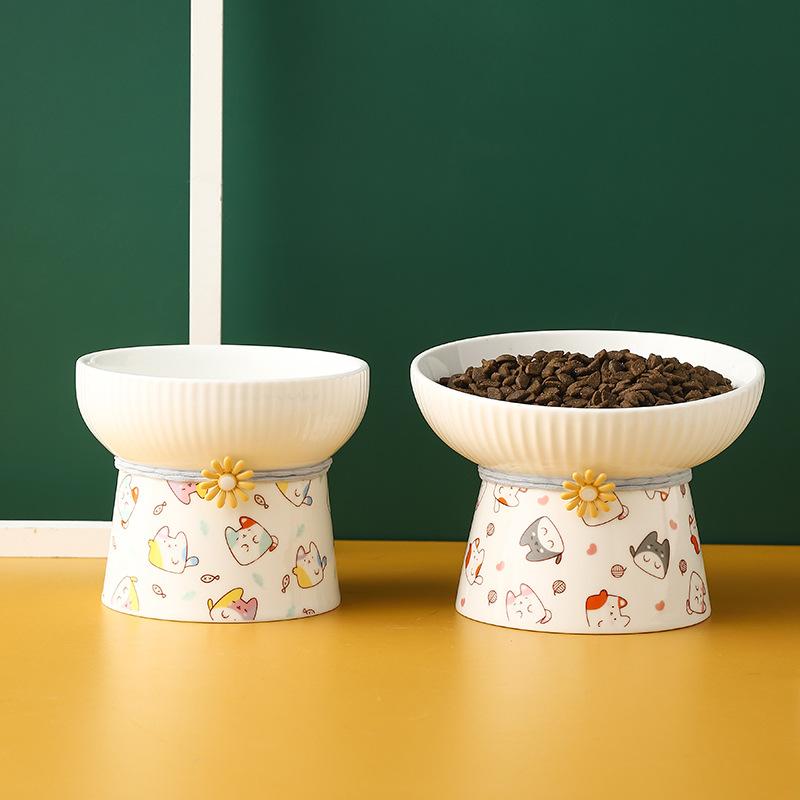 Ceramic Cat Bowl Anti Black Chin Non Spill Water Dish Pet Food Feeder for Cats and Dogs