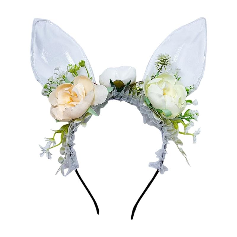 Large Bunnies Ears Hair Hoop Polychrome Flower Hairband Female Anime Headbands for Kids and Teens