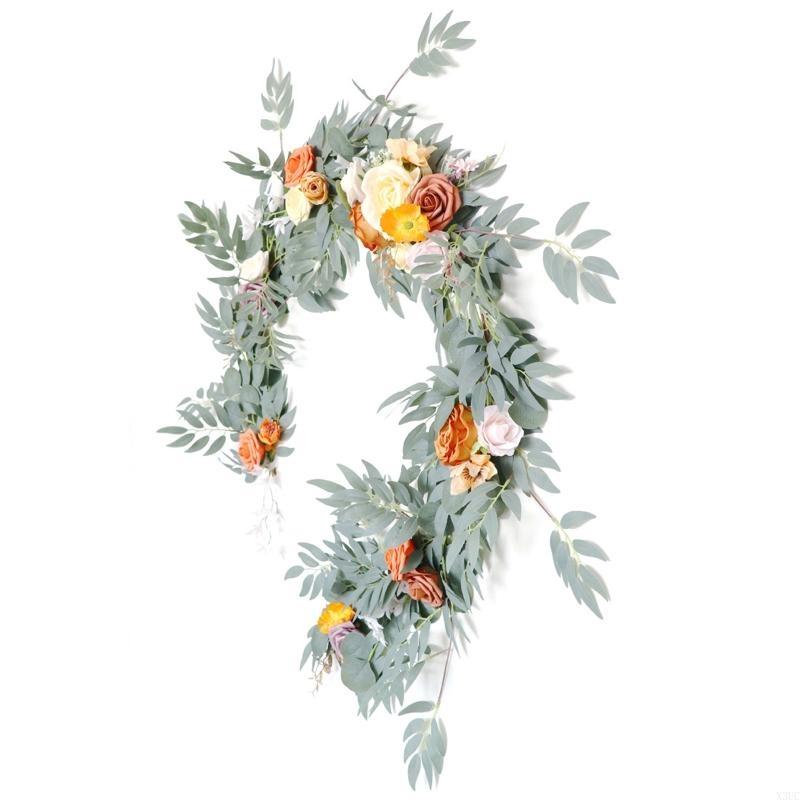Artificial Flower Wreath Champagne Rattan Garland Ornament Decor for Table Centerpiece Wedding Arch Wreath Wall X3UC