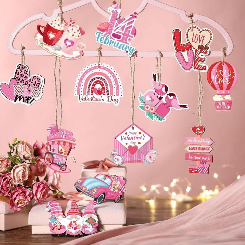 

Valentines Wooden Ornaments Hangable Valentine s Pendants Set of 12 Valentine s Day Ornaments for Tree Romantic Decorations for United States