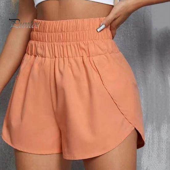 Lady Summer Shorts Women Sports High Elastic Waist Loose Soft Quick Solid Color Dry Breathable Split Hem Jogging Gum Mini