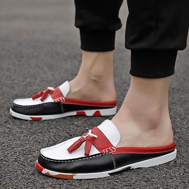Newest Mens Casual Leather Half Shoes For Men Loafers Shoes Handmade High Quality Summer Slipper Male Flats Lazy Shoes Muller Shoes