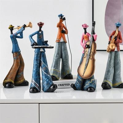 (Lasă pași)Creativ Jazz Band Statuie Rășină Stil American Muzicieni Vintage Saxofon Player Sculptură Figurină Artwork Bar