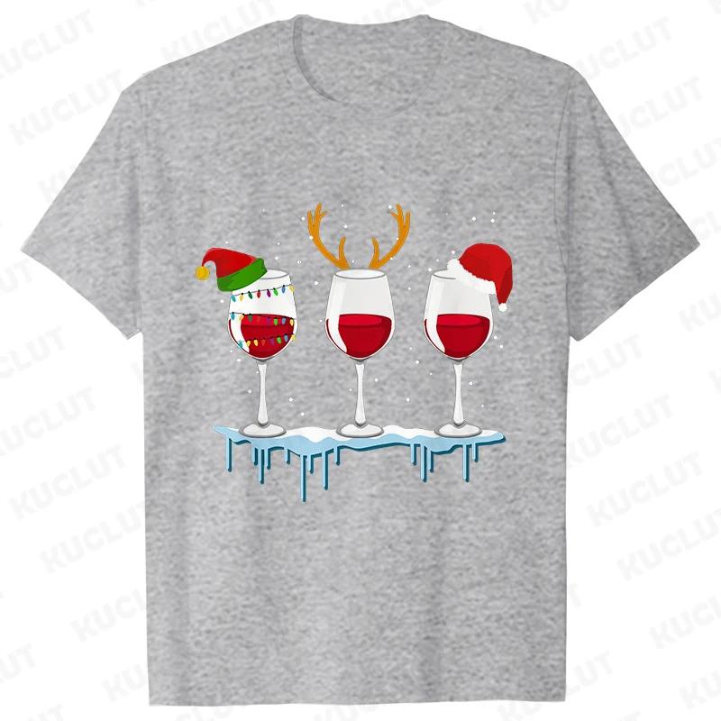 Christmas Wine T Shirts for Women Clothing Funny Cartoon Tshirts Kawaii Fashion Tshirt Korean Female Tops Christmas Wine Tees