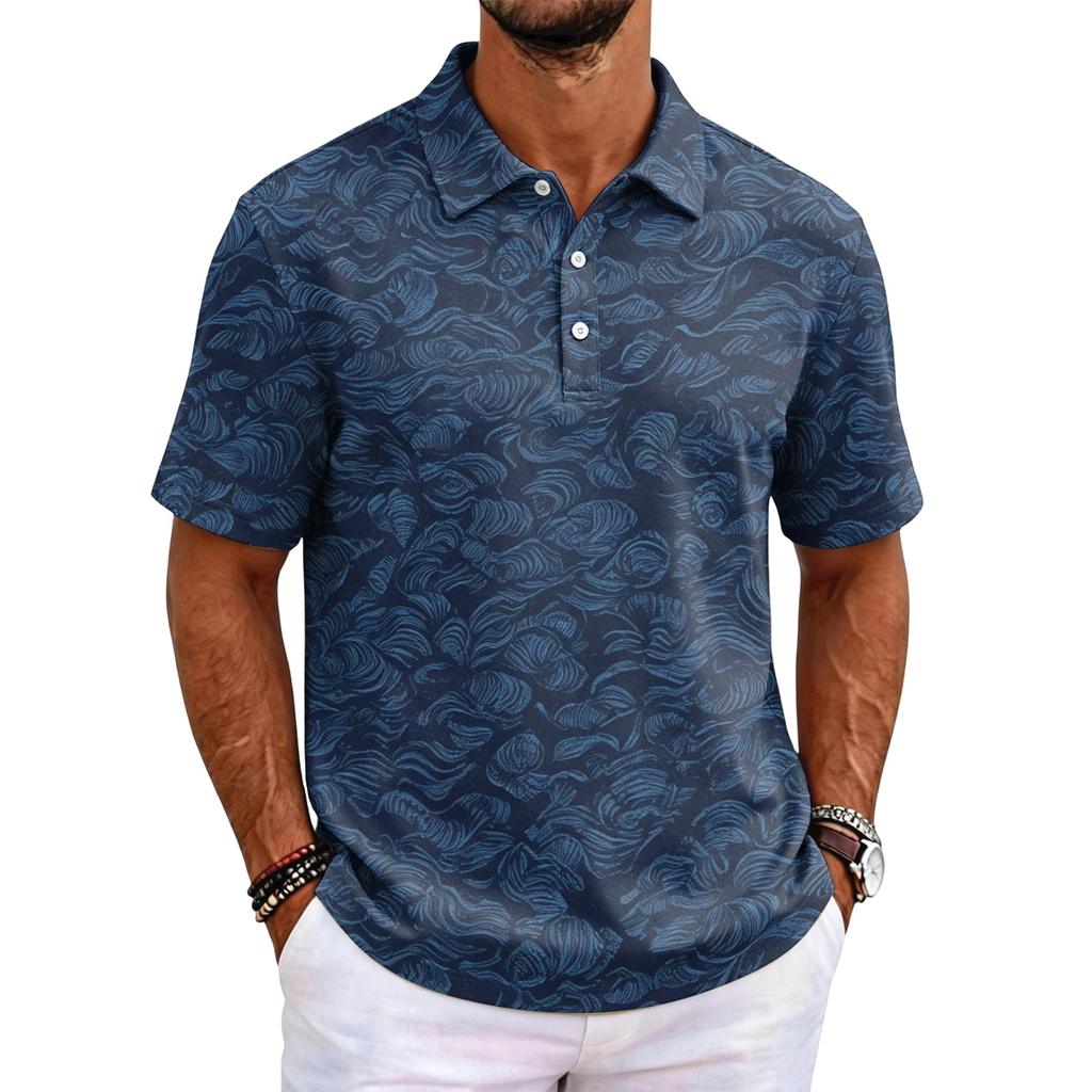 Men's Hawaiian Style Short Sleeve Polo Shirt Loose Fit Casual Top with and Geometric Print for Everyday Wear