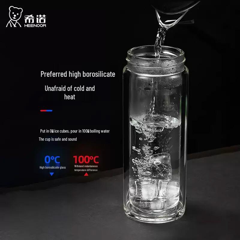 HEENOOR XN-L608 Portable Double-Layer Glass Tea Infuser Mug