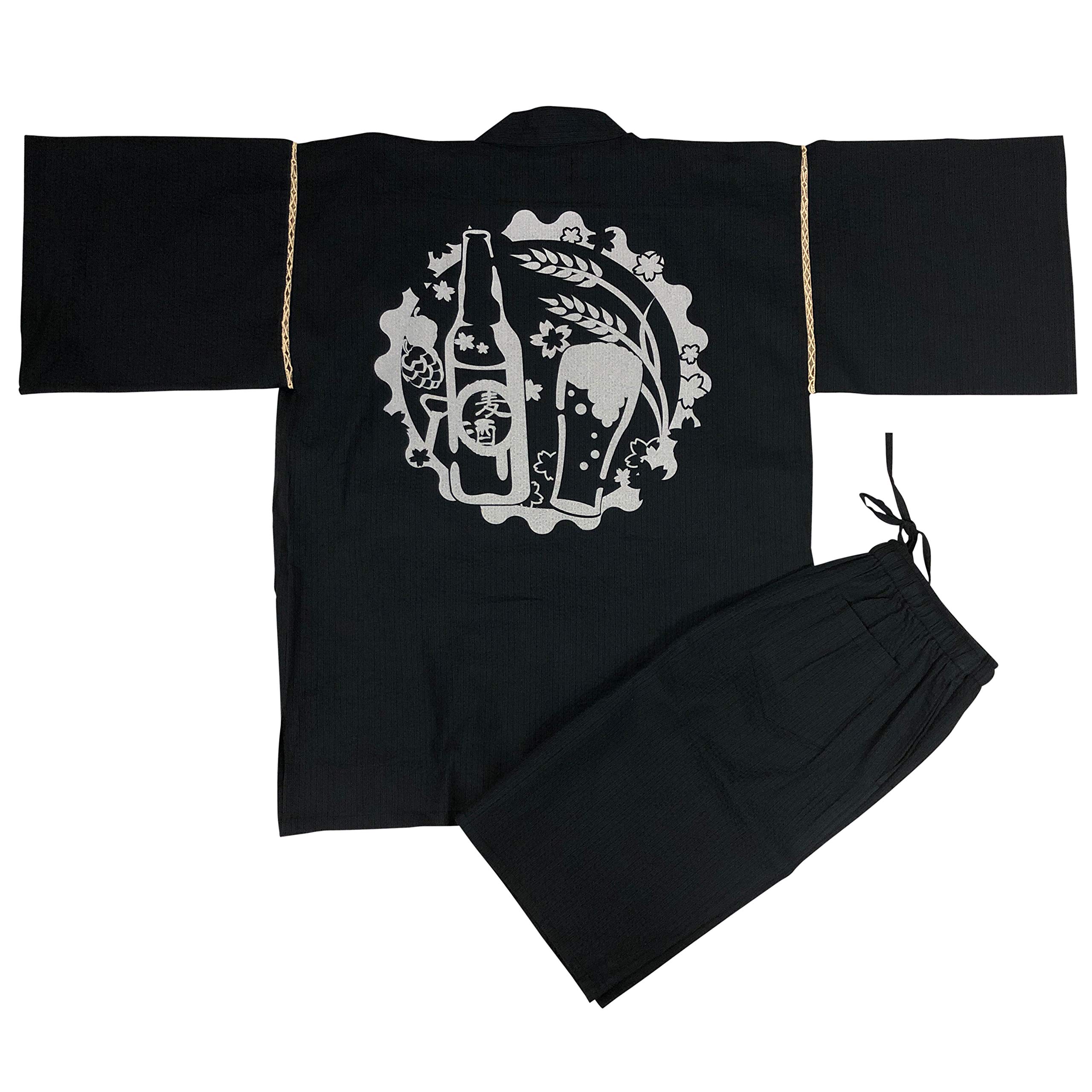 

Edoten Men s Shijira-woven Jinbei (Jinbei) for Summer, 100% Cotton, Original Printed Pattern, Navy Blue, Size LL