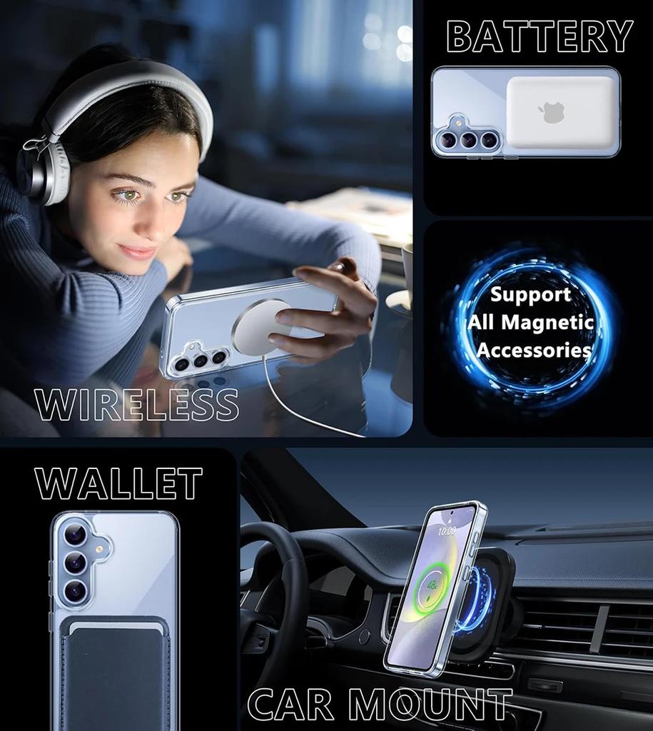 Strong Magnetic Magsafe Case For Samsung Galaxy S25 Ultra S24 S23 S22 S21 FE Plus Hybrid Wireless Charging Hard Cover Clear Soft