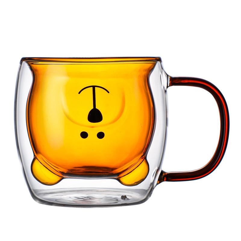 

1PC Cartoon Teddy Bear Shaped Double-layer Cup with Handle Creative Transparent Cute Milk Cup for Home Use Household Goods 201-300ml янтарь