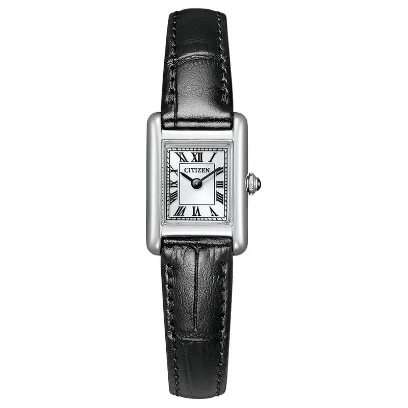 

CITIZEN Kii: Series Daily Waterproof Classic Square Black Wristband Solar Quartz Cowhide Strap 17.3mm Women s Watch White Dial EG2790-12A чорний