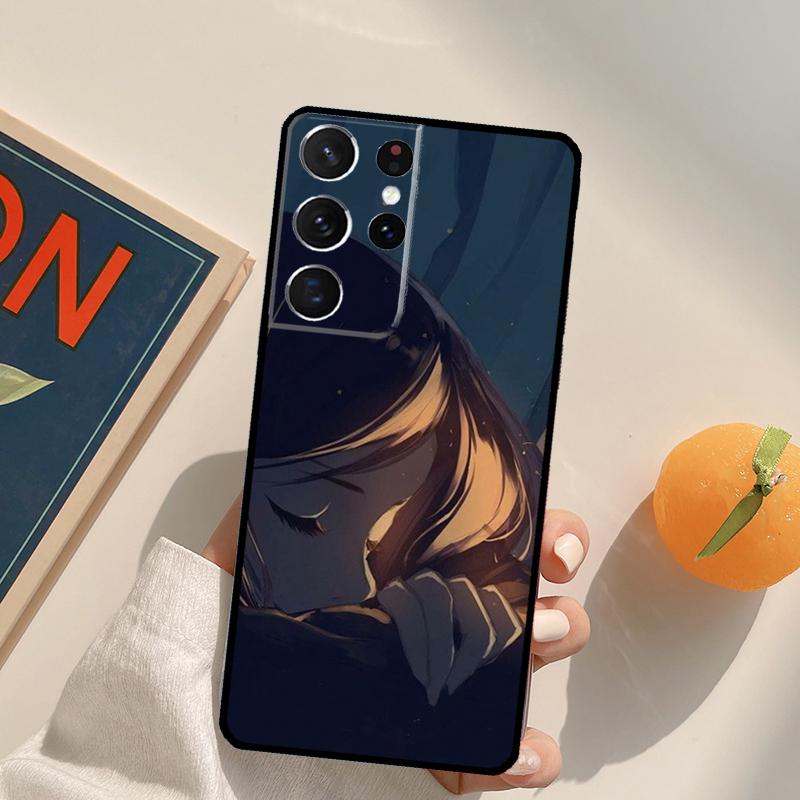 Sad Anime girl Phone Case For Samsung Galaxy S25 S26 Ultra S24 S20 S21 S22 S23 Plus S10 S25 FE Back Cover