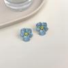 Retro Elegant Blue Oil-dripping Flower Stud Earrings Women's Exquisite Fashion Personalized Earrings Temperament Light Luxury Versatile Ear Jewelry