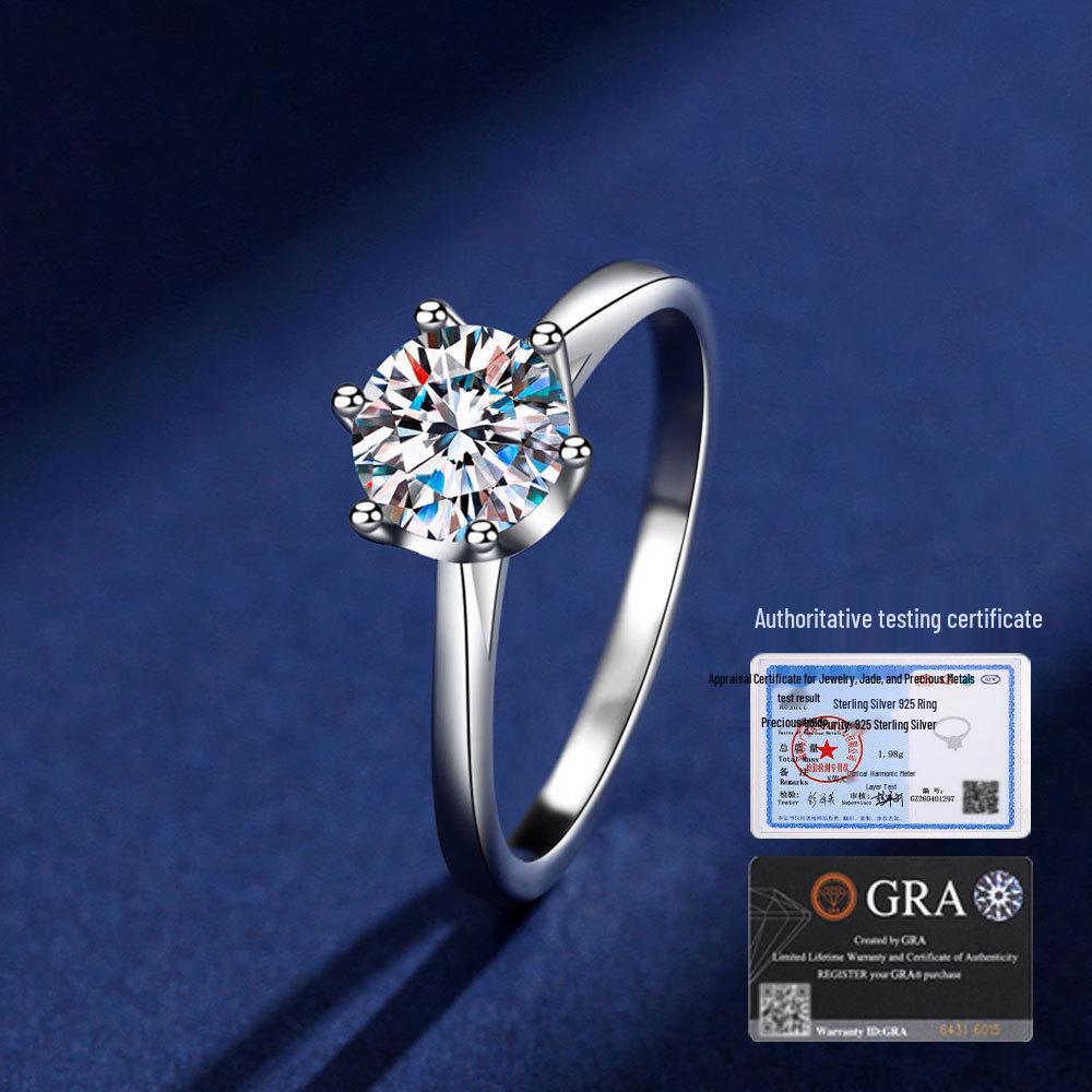 Classic One Carat Moissanite S925 Sterling Silver Ring: Elegant Proposal or Wedding Gift for Her
