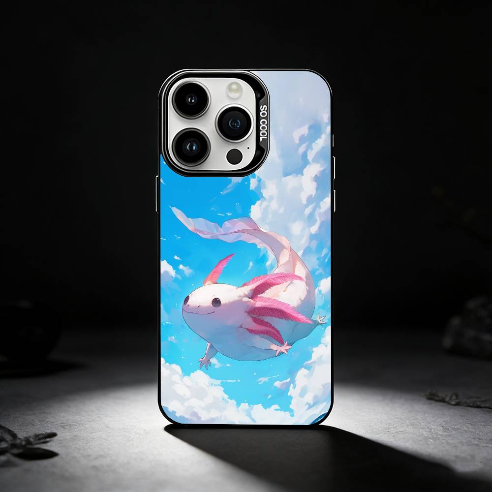 Cartoon Cute Axolotl Phone Case For iPhone 17,16,15,14,13,12,11 Plus,Pro Max,XS,Colored silver phone case