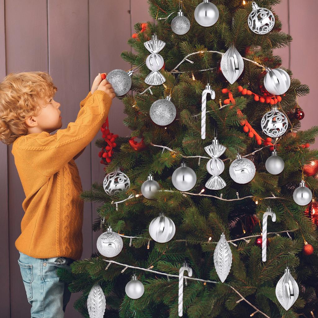 36 Pcs Christmas Candy Cane Ornament Christmas Tree Hanging Decorations With Rope Shatterproof Tree Ornament (Silver)