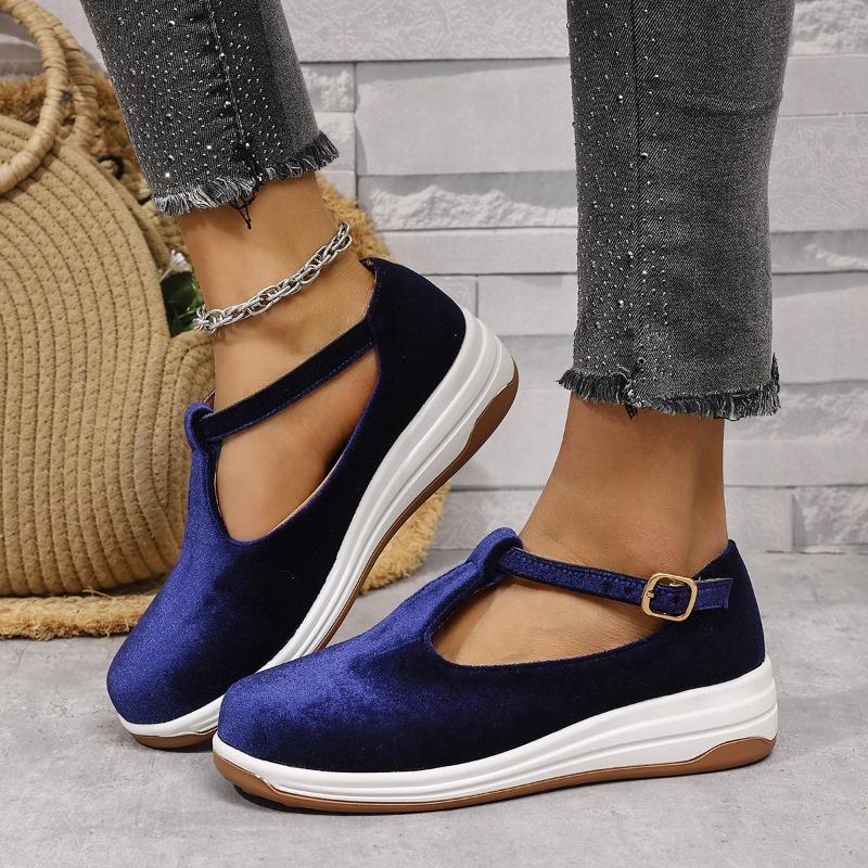 Scarpe da Donna Taglia Larga, Punta Tonda, Slip-On, Suola Spessa, Cinturino con Fibbia, Scarpe Casual Comode