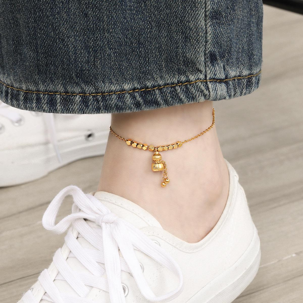 

Элегантный геометрический кулон-тыква с иероглифом Фу и браслет на ногу из титановой стали