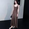 Temperament U-neck Sleeveless Sexy Suspender Dress French Brown Polka Dot Vacation Slim Dress Women's Summer
