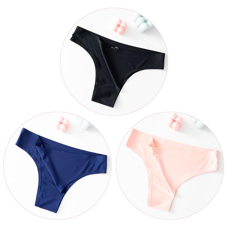 3PCS/SET Sexy Seamless Ice Silk Breathable Panties Low Waist Thong Women's Bikini Briefs Lingere Underwear