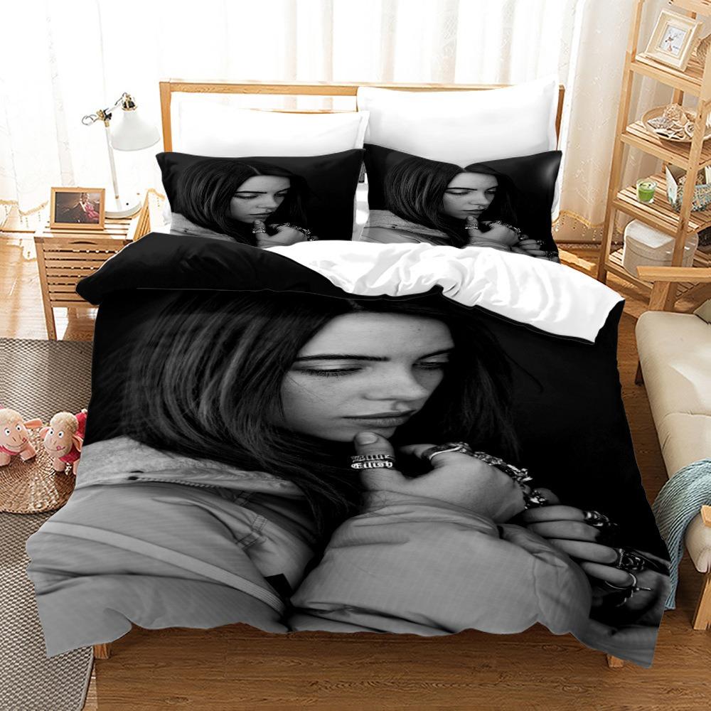 Set Biancheria da Letto Billie Eilish Stampa 3D Singolo/Gemello/Matrimoniale/Queen/King Size Adulto Camera da Letto Copripiumino Set Regalo Anime