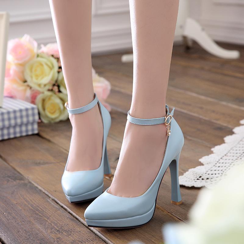 Neue elegante sexy High Heels für Frühling und Herbst, Damen weniger Stiletto Einzelschuhe, flacher Ausschnitt, spitz, Ein-Wort-Schnalle