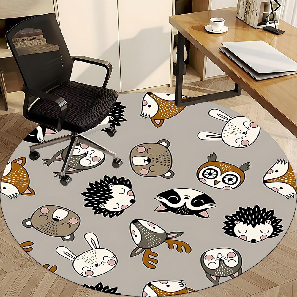 1pc woodland animals Office Round Area Rug, Under Office Chairs Bedroom Living Room Home Decor, Room Deco