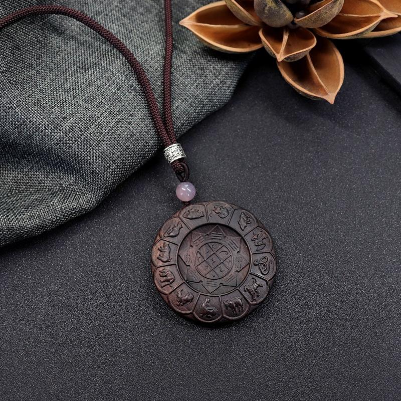 Natural ebony hand-carved necklace female long retro literary Pixiu sweater chain versatile accessories